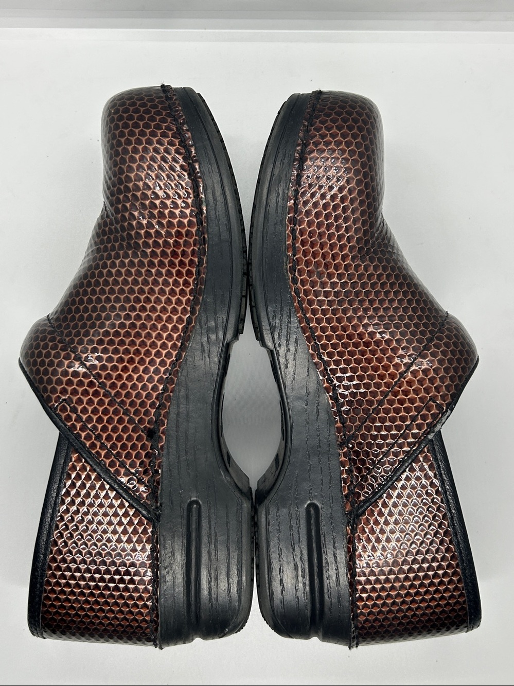 Dansko Brown Metallic Hex-Pattern Clogs - Picture 7 of 16